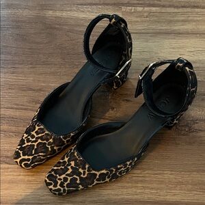 Leopard Print Women's Shoes with Ankle Strap